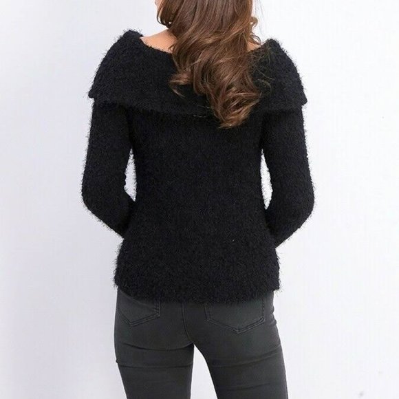Freshman Juniors' Off-The-Shoulder Fuzzy Sweater - Picture 2 of 3